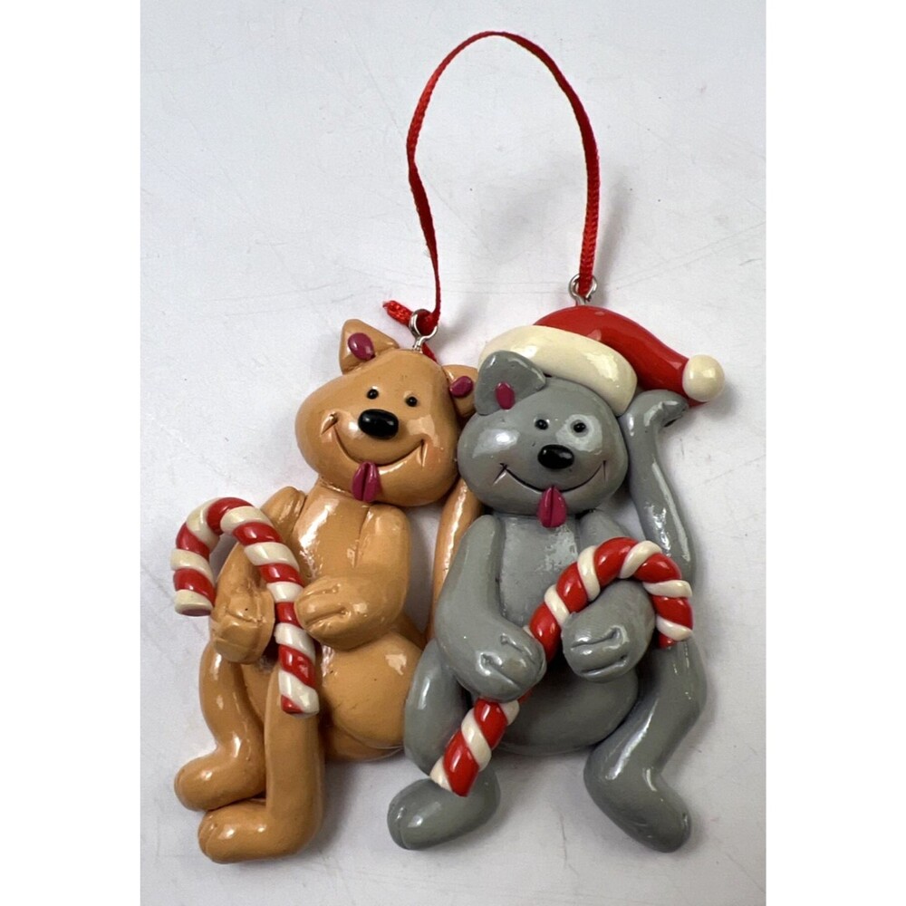 Vintage Cats With Tongues Out Christmas Ornaments - Clay? Adorable!